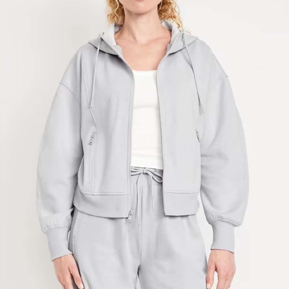 Old Navy Active Light Gray Full-Zip Hoodie (Tall)